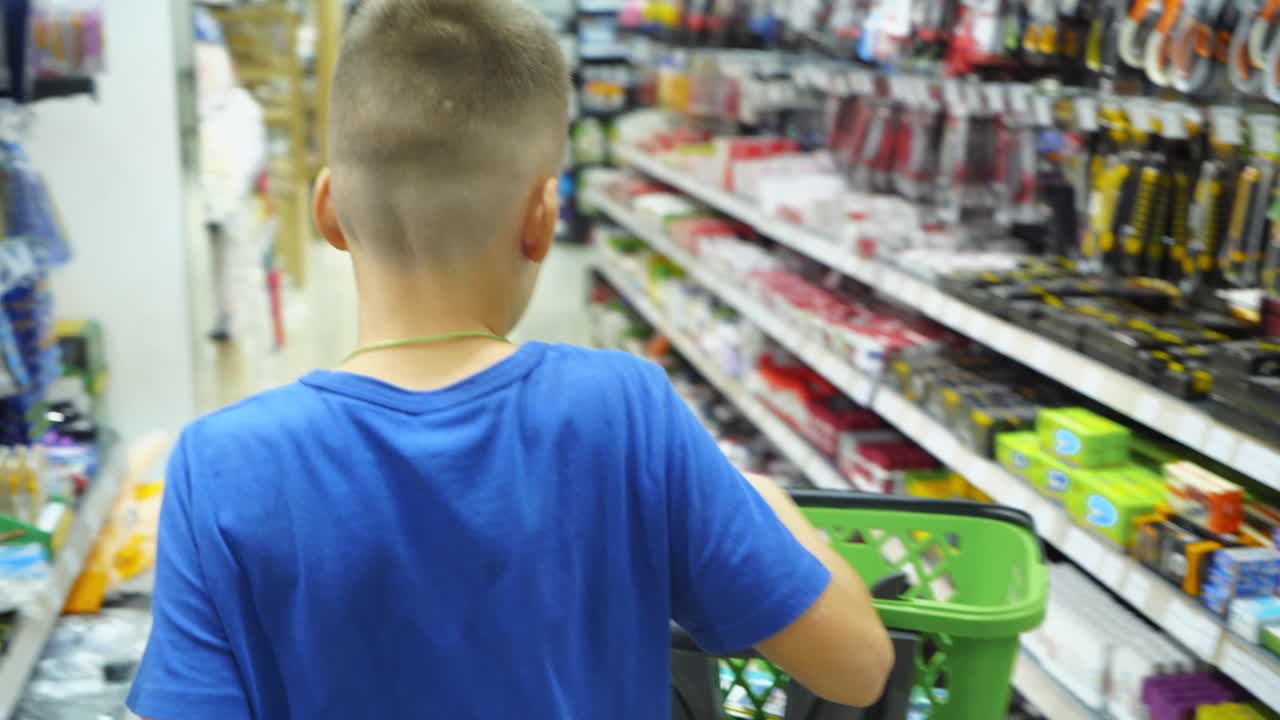 VINNITSA, UKRAINE - AUGUST 20, 2018: Back to School. Purchase of stationery