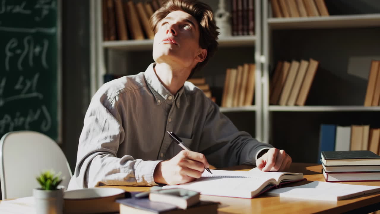 estudiante estudiando en una biblioteca