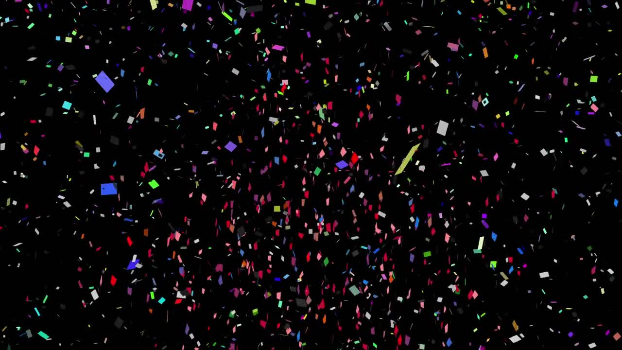 Animazione di coriandoli multicolore che cadono su sfondo nero