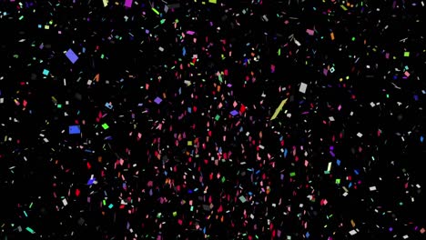 Animation-of-multi-coloured-confetti-falling-over-black-background