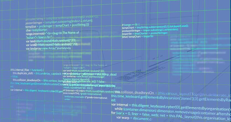 Animation of data processing over desk in office