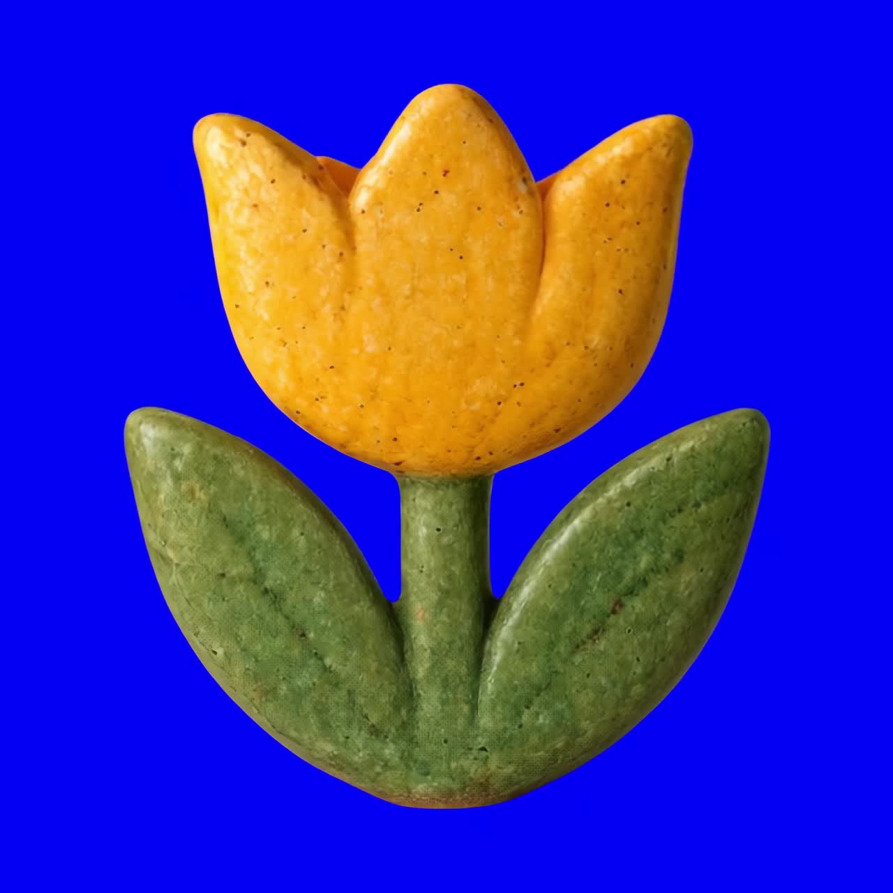 Animazione vibrante di una scultura di tulipano in pietra, video 4K trasparente, schermo verde.