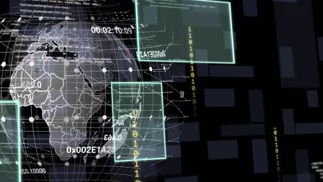 animación del globo y procesamiento de datos en pantallas digitales