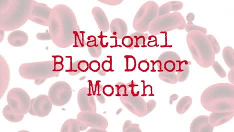 Animation-of-national-blood-donor-month-text-over-blood-cells