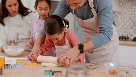 learning, father and children baking with parents