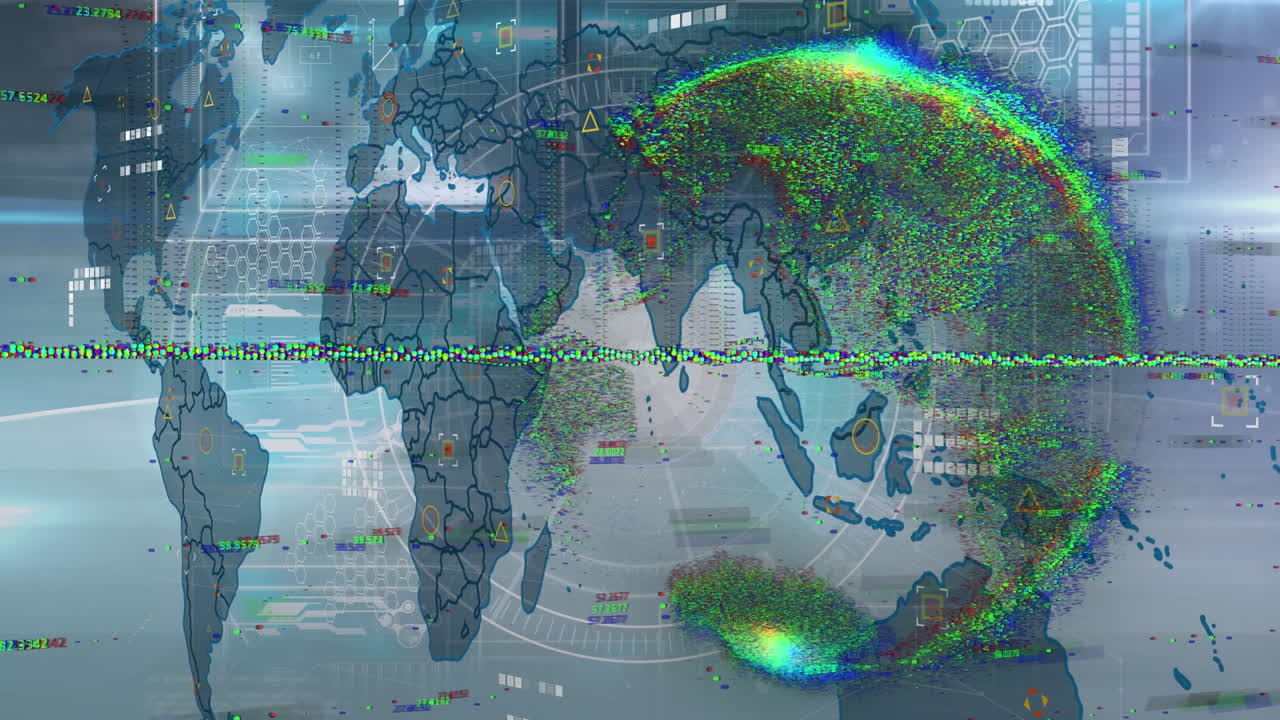 회색 바탕에 그래프, 지구와 세계 지도의 애니메이션