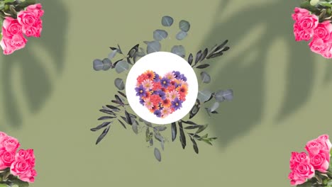 animación del patrón de corazón floral con espacio de copia en fondo verde