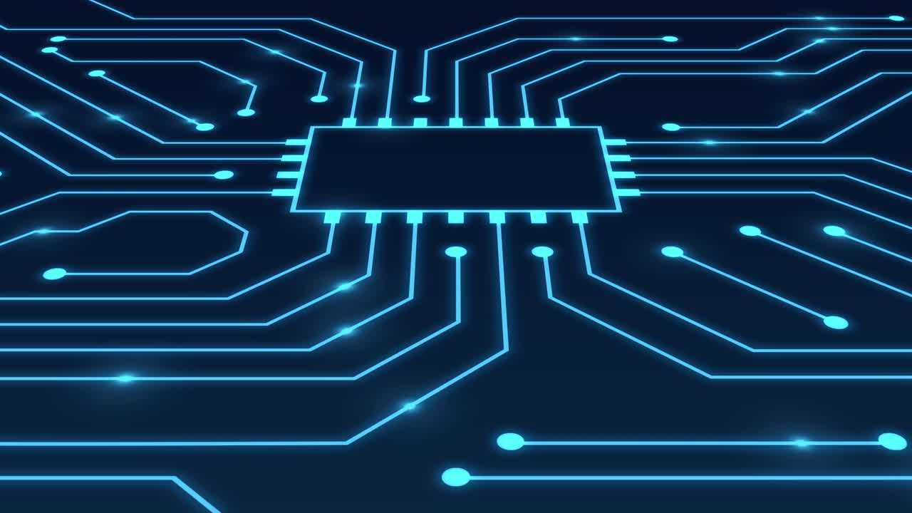 진한 파란색 배경에 있는 전자 회로