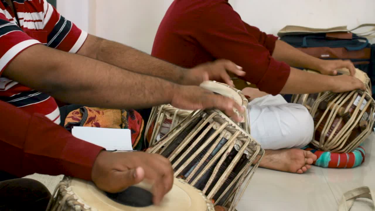 Closeup Of Beginner Tabla Players Learning To Play Music.