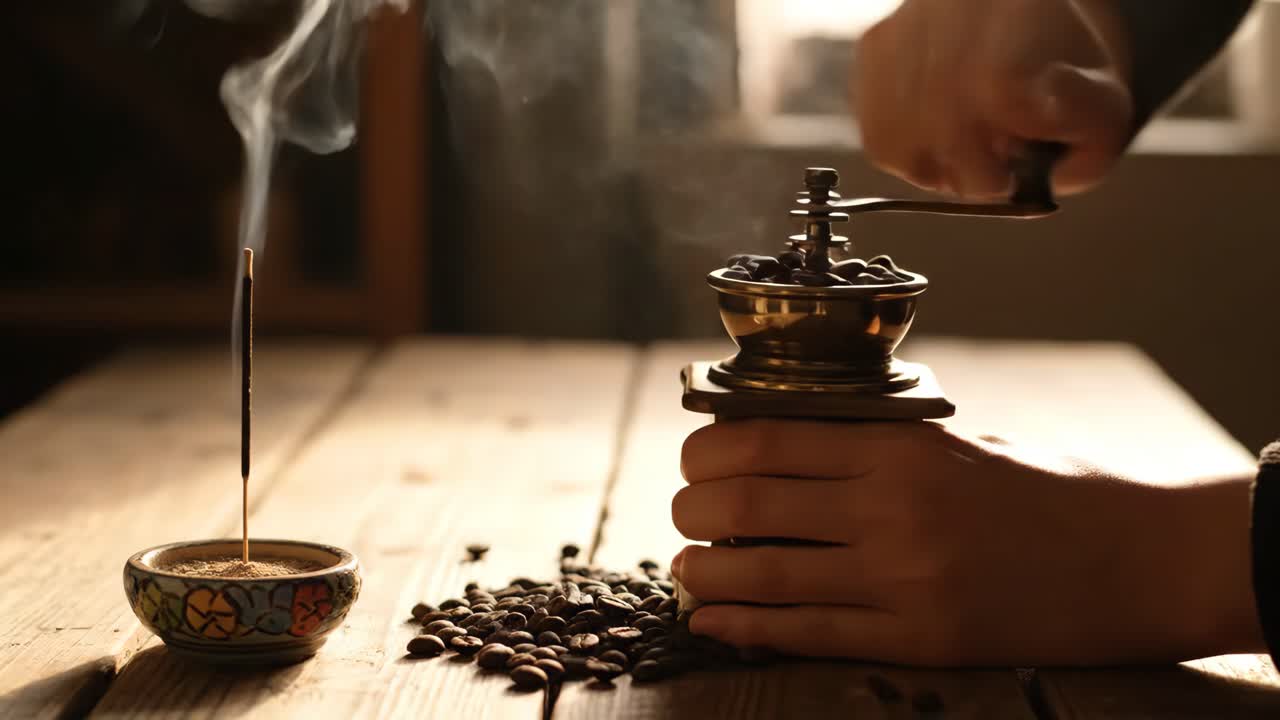 Coffee Grinder and Incense Still Life