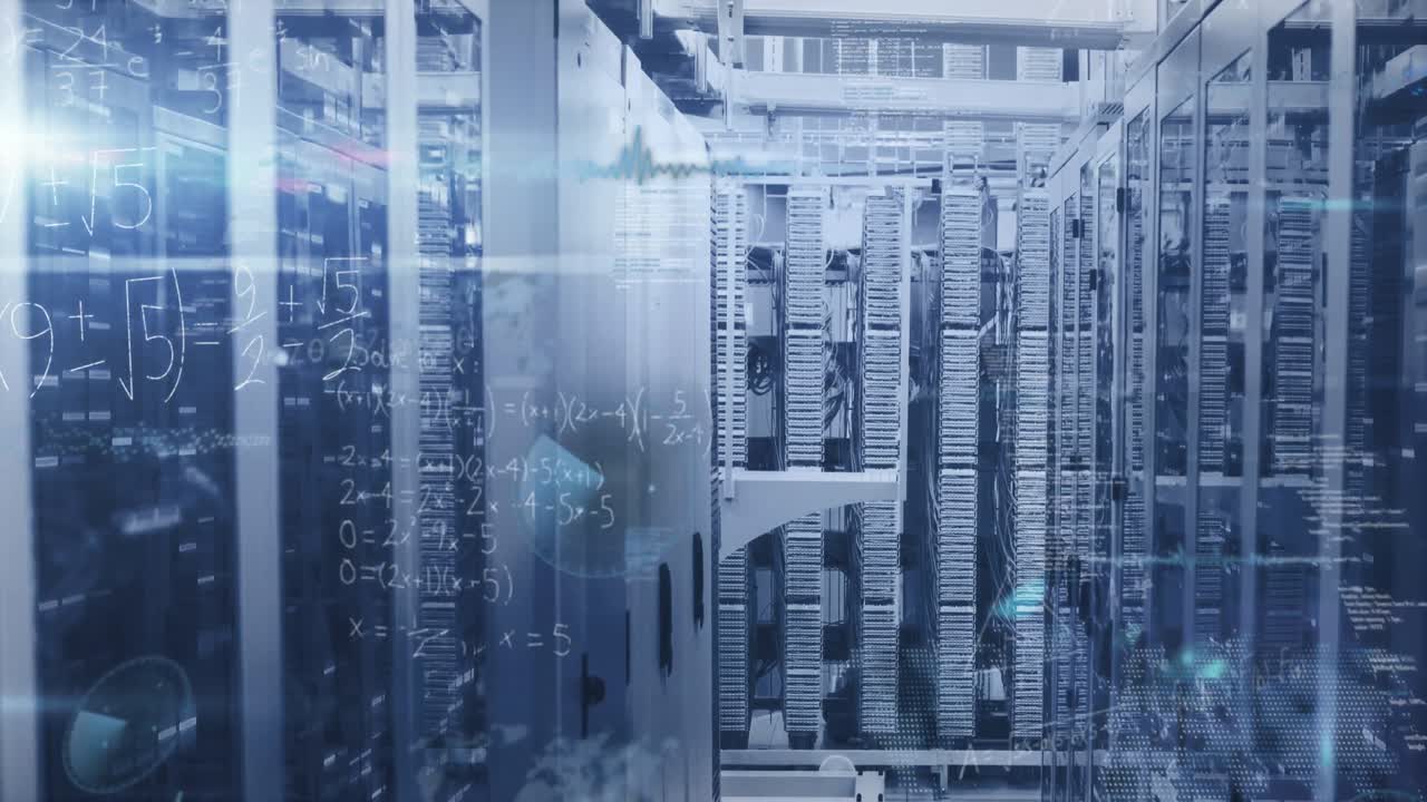 Animation of mathematical equations and data processing over server room