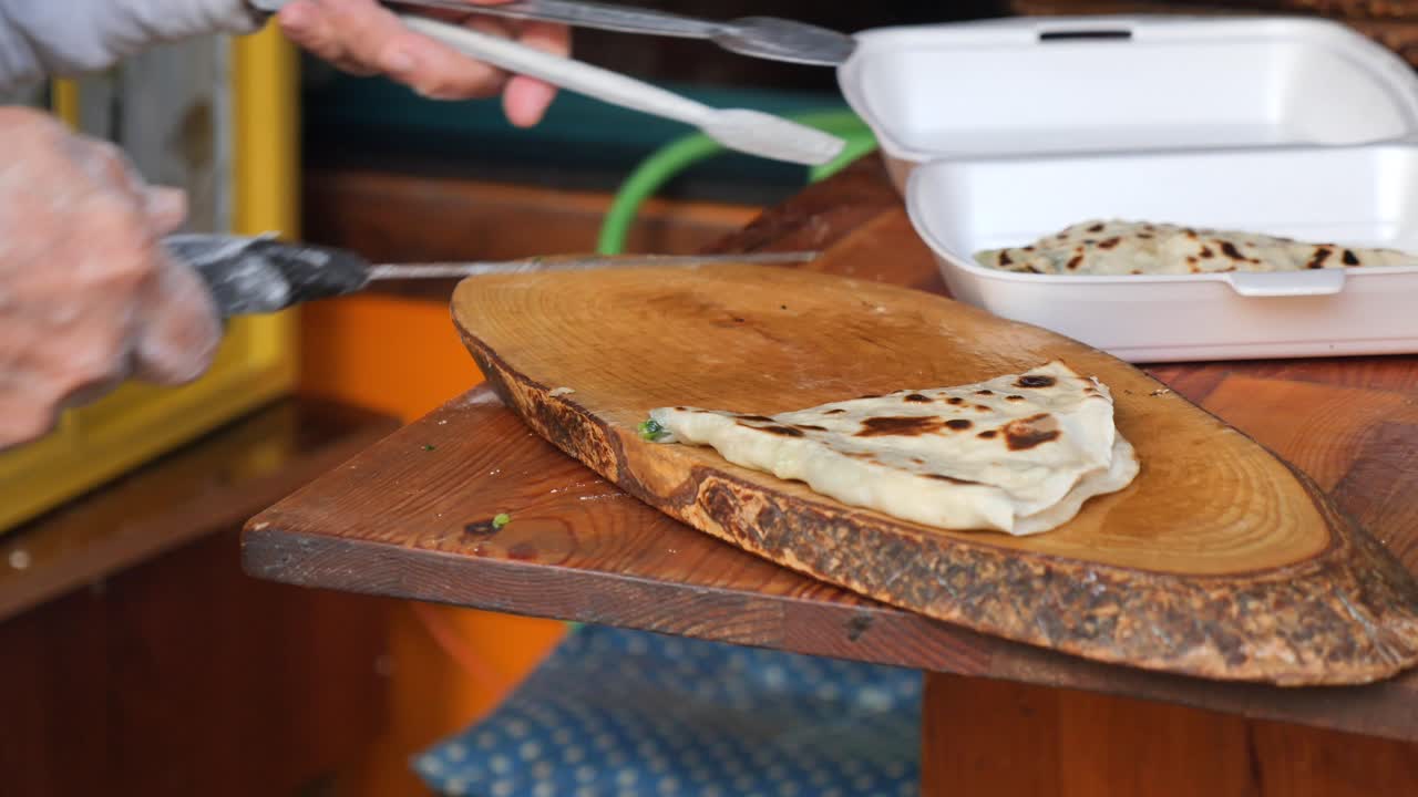 Flatbread being served