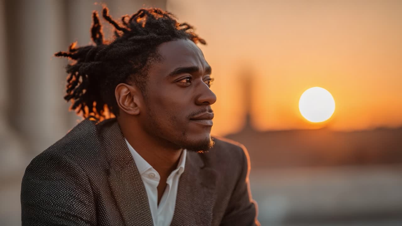 A Thoughtful Moment at Sunset: Reflecting on Life's Journey Amidst a Golden Horizon, Captured in the Warm Glow of Dusk