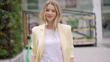 woman in a yellow blazer