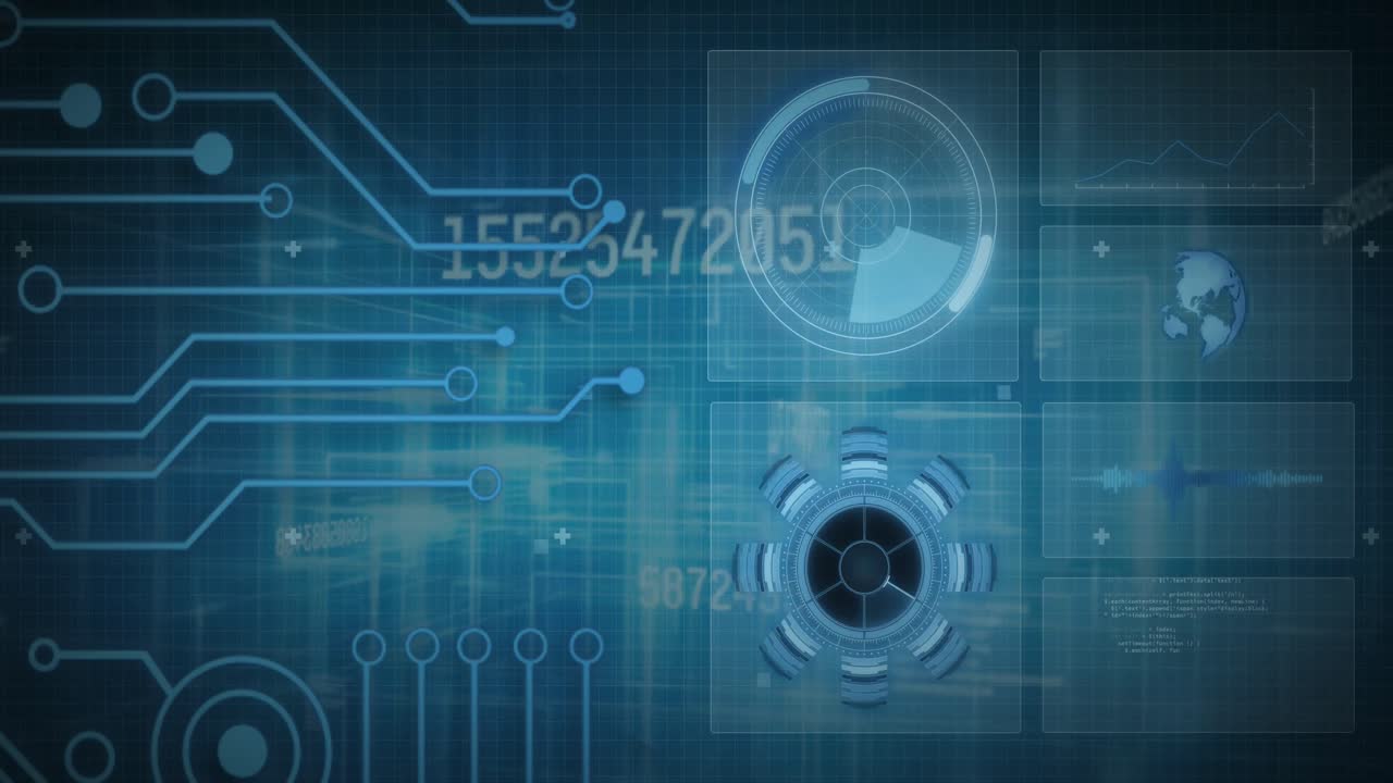 animación del procesamiento de datos sobre un fondo oscuro