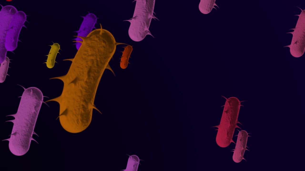 4k bacterias microscópicas antecedentes médicos - bucle, bacteria bucleable - flotación de bacterias e. coli - bacteria - animación en 3d de bacrerium. espirilla - bacterias de primer plano - varios colores