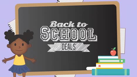 Animation-of-back-to-school-text-over-school-items-icons-and-blackboard