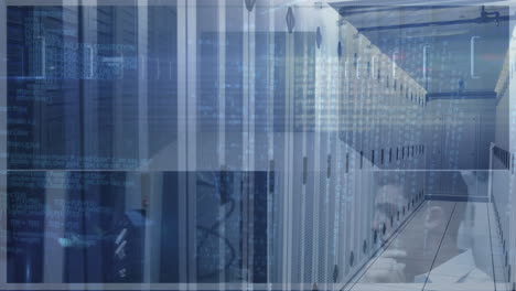 animación del procesamiento de datos de codificación binaria a través de servidores informáticos