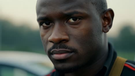 close-up portrait of a serious man with dark skin