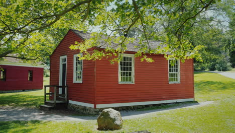 a small wooden house of red color typical american house of the last century