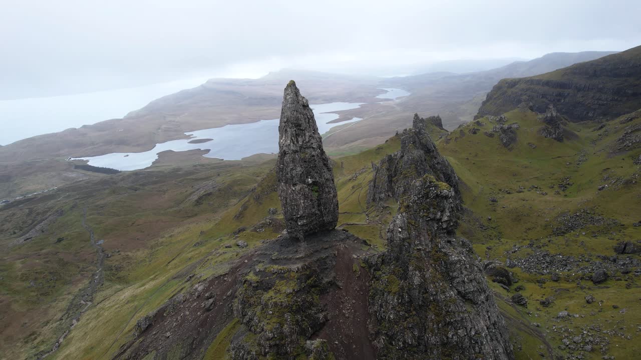 Panoramic aerial view of man of Storr on the Isle of Skye