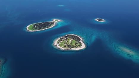 overhead aerial view of seagulls flying over small desert islands in brijuni archipelago, istria, croatia. 2.5x speeded up from 24 fps.