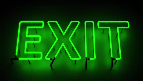 Exit green neon sign blinking in the dark
