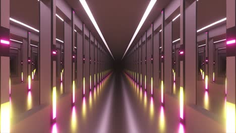 túnel de ciencia ficción o corredor de nave espacial. la cámara se desplaza por un corredor iluminado por neón. concepto futuro. animación 3d de bucle sin costuras