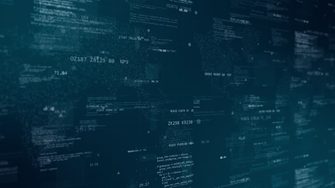 Motion graphic of Blue digital cyberspace with program code levitation on futuristic map background technology abstract background concept seamless loop video