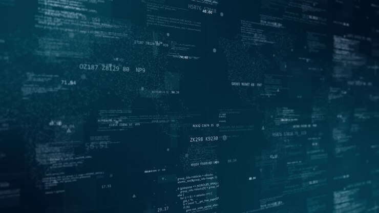 Motion graphic of Blue digital cyberspace with program code levitation on futuristic map background technology abstract background concept seamless loop video