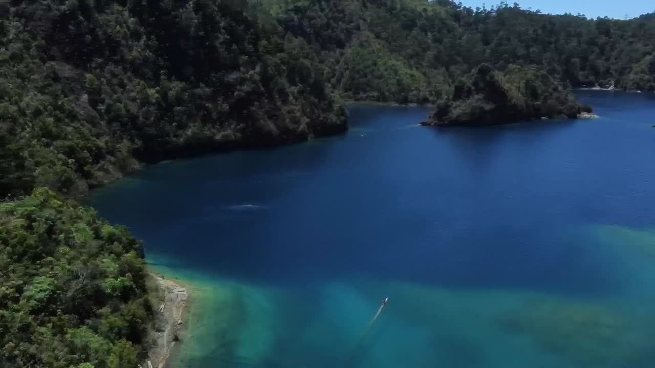 Panning drone shot of lagunas de Montebello national park