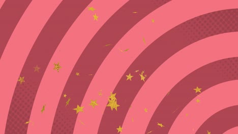 Animation-of-stars-over-pink-and-red-striped-rotating-background