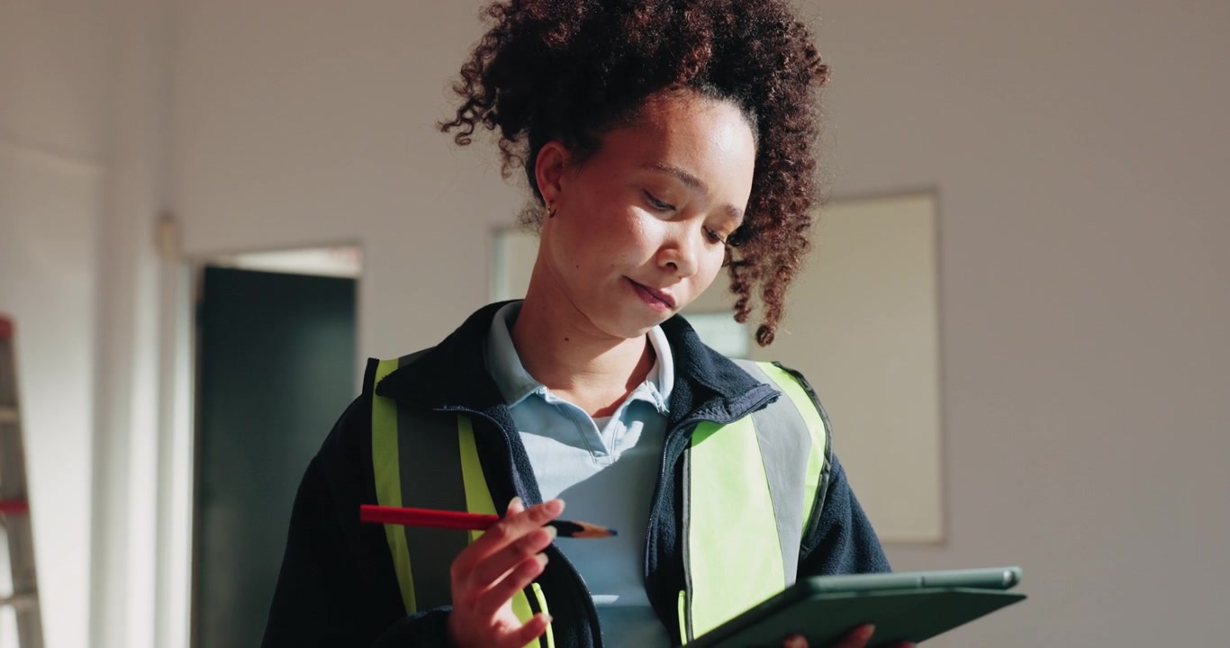 Female Construction Worker Using Digital Tablet on Site