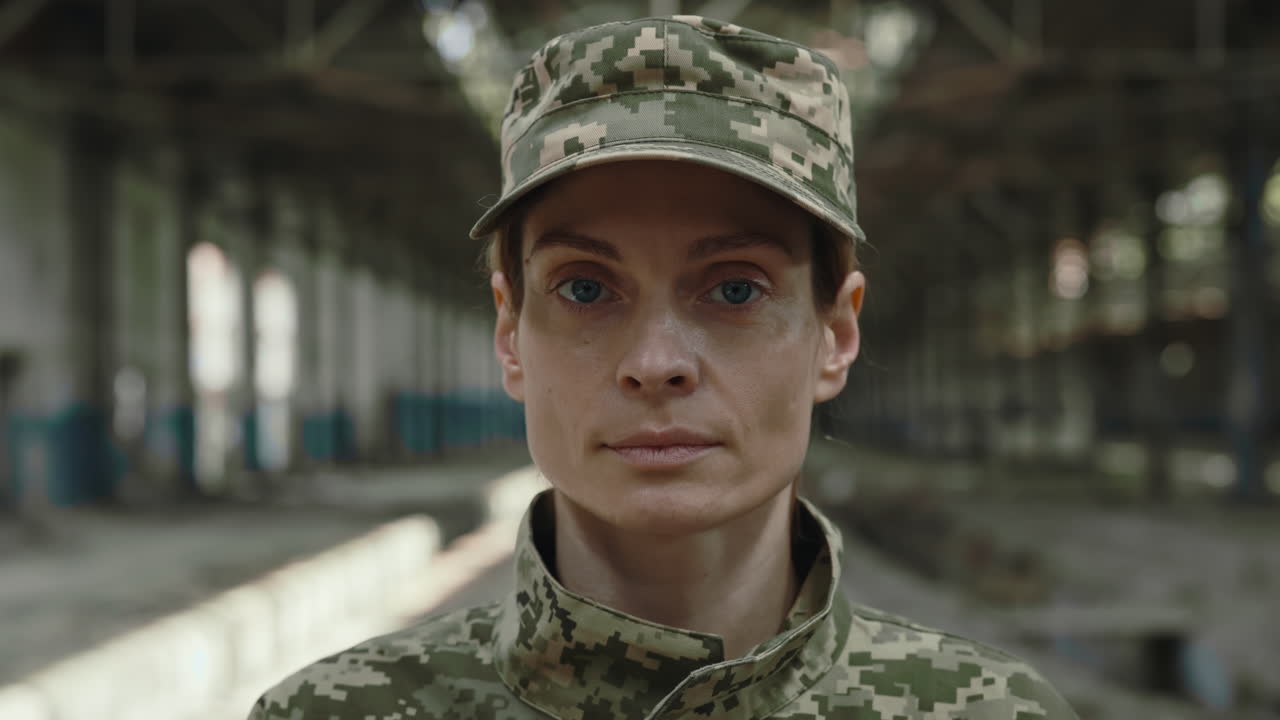Female Soldier in Abandoned Factory