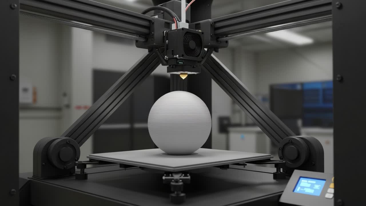 3D Printing Process with Advanced Technology Shows a Sphere Being Created in a Controlled Environment, Highlighting Innovation and Precision in Modern Manufacturing