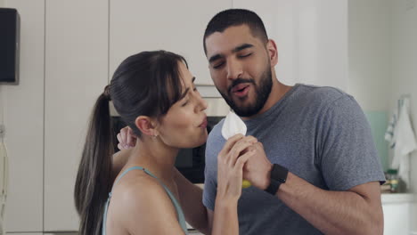 young cheerful mixed race couple dancing