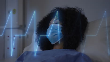 animation of cardiograph over biracial female patient in hospital bed