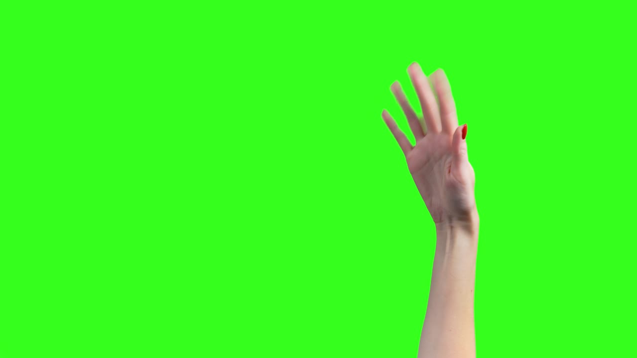 video de manos femeninas mostrando el gesto de despedida en fondo verde