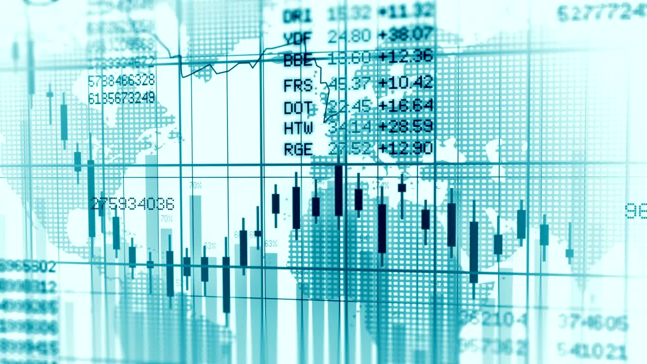 animación de banca de inversión en el mercado de valores con el fondo del mapa del mundo