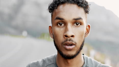 fitness, breathing and sweating with a black man