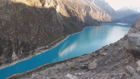 panoramic view above the lake paron, pyramid mountain, andean cordillera in peru huascaran national park, peruvian hiking destination