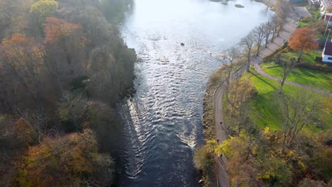 aerial view of river flowing through town