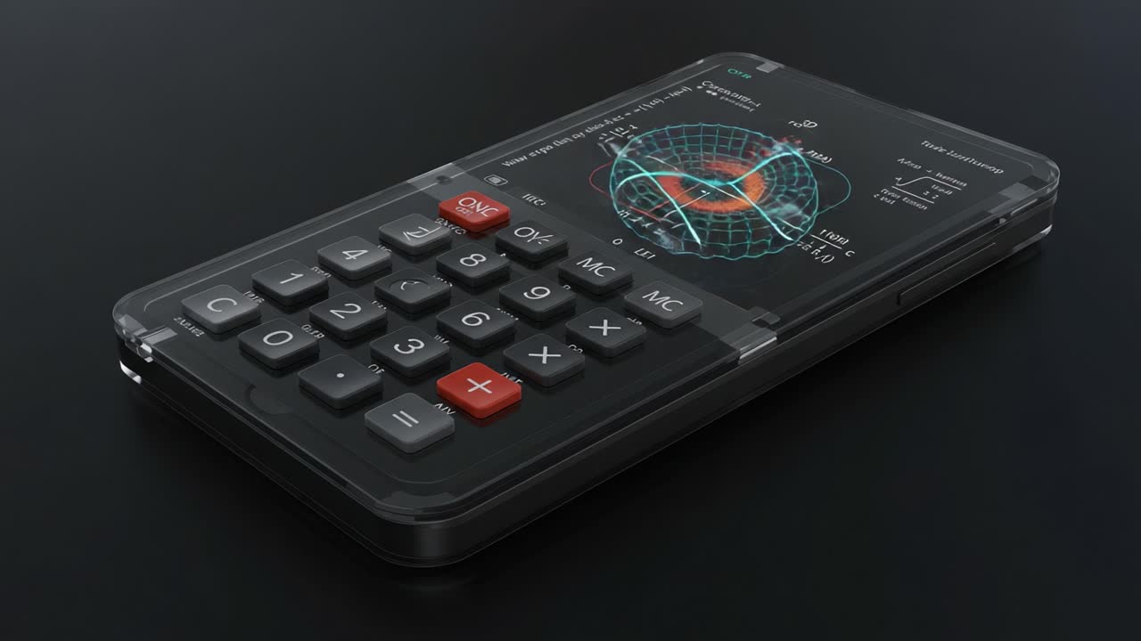 A Modern Scientific Calculator Displaying Advanced Graphs and Data for Mathematical Analysis and Research in a Sleek, Transparent Design