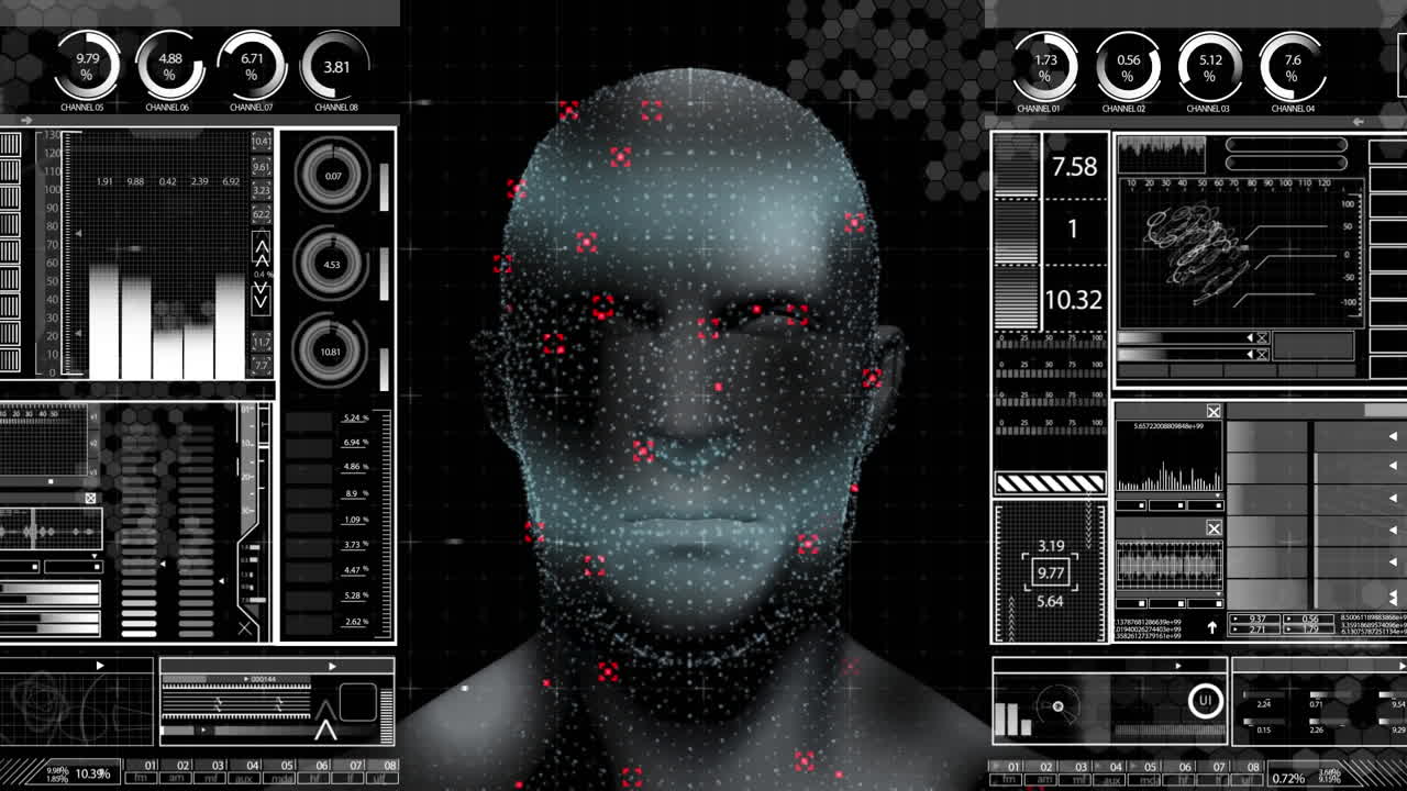 Animation of model of human head and data processing on interface