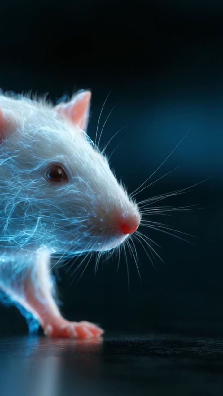 Uno sguardo accattivante nel mondo etereo di un roditore radioso, che mostra la sua pelliccia luminosa e le sue caratteristiche intriganti su uno sfondo vivido.
