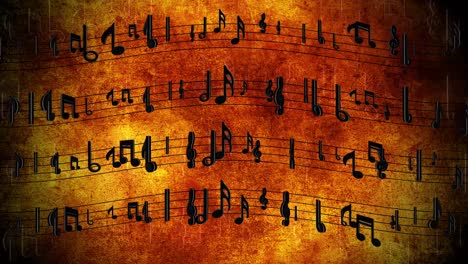 partitura con notas en animación de bucle de movimiento. las notas fluyen sobre las líneas musicales.