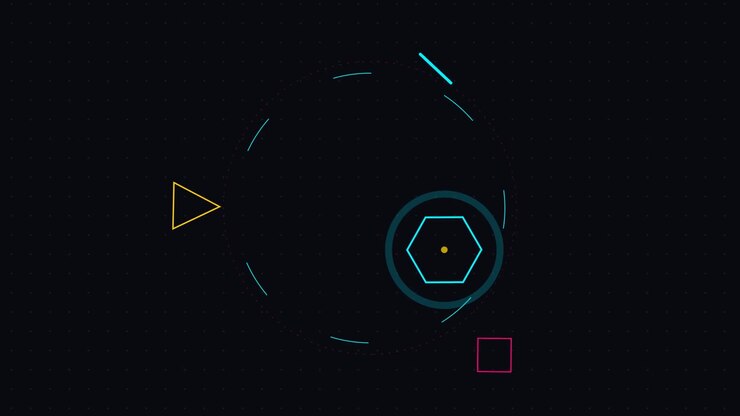 Abstract Geometric Shapes Rotating on Dark Background