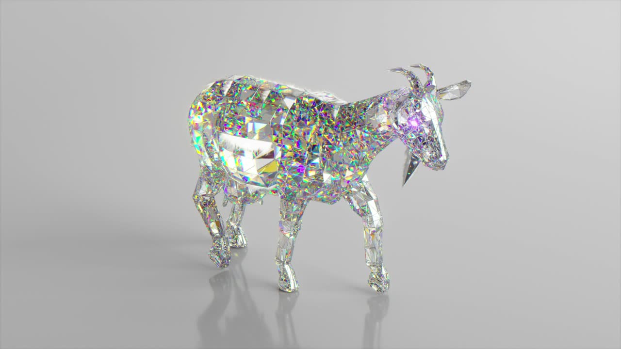산책하는 다이아몬드 염소: 자연과 동물의 개념, 낮은 폴리, 색, 3d 애니메이션