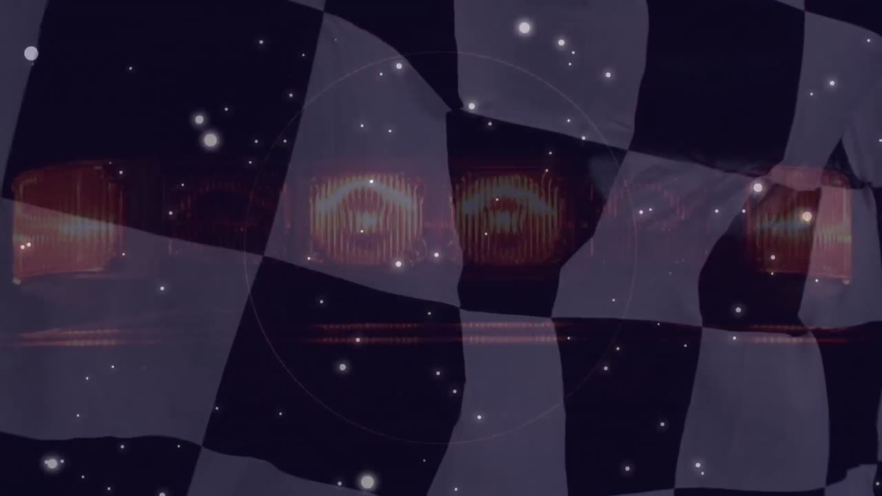 검은색과  ⁇ 색의 레이싱  ⁇ 발을 흔들며  ⁇ 박이는 불빛의 애니메이션