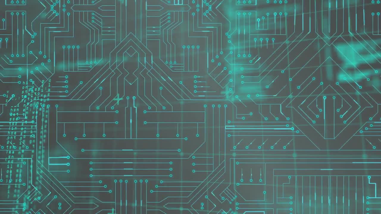 animación de procesamiento de datos y texto de hacking de crecimiento sobre placa de circuitos de computadora en fondo gris